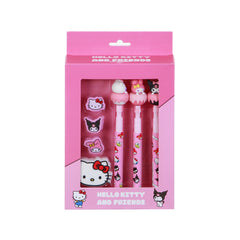 Hello Kitty Mix-Pack da 3 Matite Eternal + 3 Gomma + Temperino, Rosa