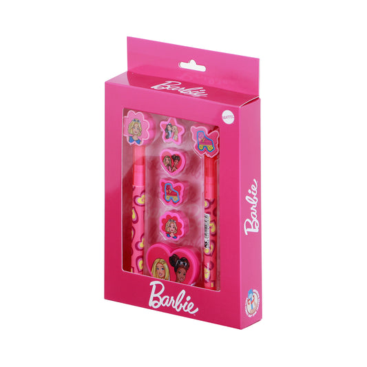 Barbie Pack Mistura de Caneta de Gel Apagável + Lápis Eternal + 4 Borrachas + Apontador, Rosa