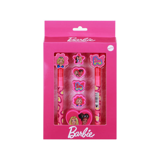 Barbie Pack Mistura de Caneta de Gel Apagável + Lápis Eternal + 4 Borrachas + Apontador, Rosa