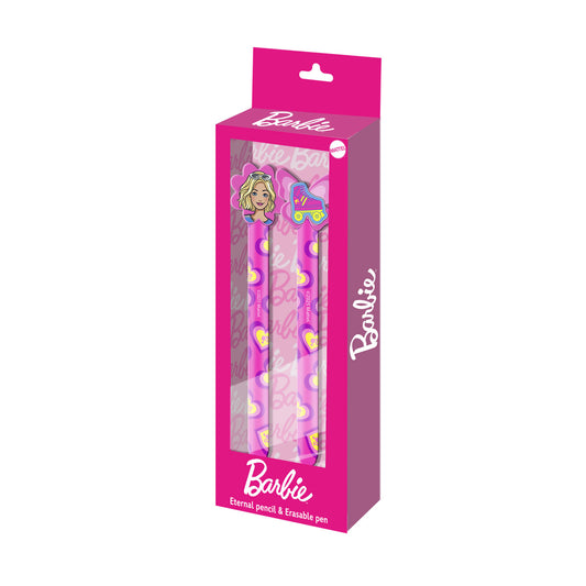 Barbie Mix-Confezione di Matita Eterna + Penna Gel, Rosa