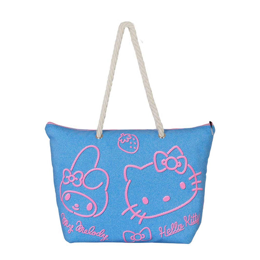 Sanrio Hello Kitty Denim-Borsa da Spiaggia Soleil, Blu