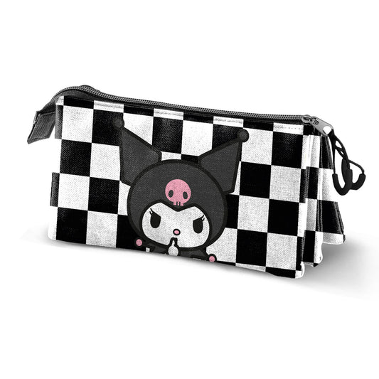 Sanrio Kuromi B and W-Estuche Portatodo Triple, Negro