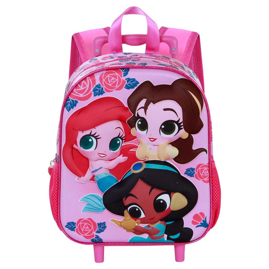 Disney Princess Flowers-Small 3D Backpack with Wheels, Pink