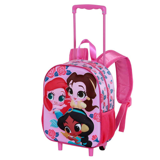 Disney Princess Flowers-Small 3D Backpack with Wheels, Pink