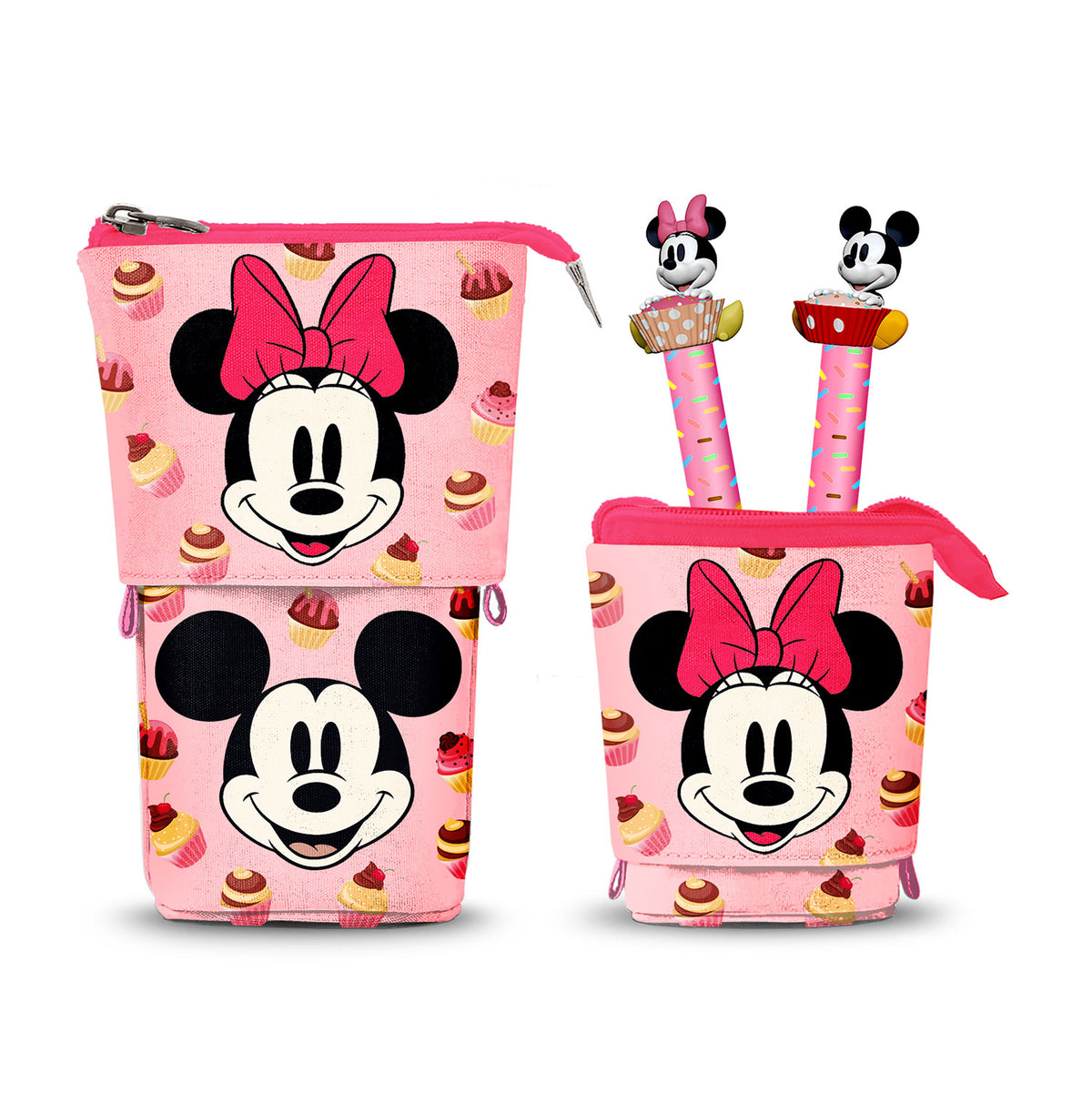 Disney Minnie Mouse Muffin-Astuccio Cute + 2 Penne Gel, Rosa
