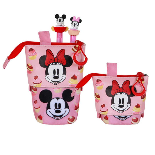 Disney Minnie Mouse Muffin-Astuccio Portatutto Carino + 2 Penne Gel Cancellabili, Rosa