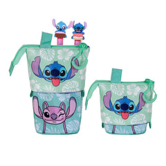 Disney Lilo și Stitch Aloha-Penal portabil drăguț + 2 pixuri gel șterse, albastru
