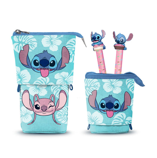 Disney Lilo y Stitch Aloha-Estuche Portatodo Cute + 2 Bolígrafos de Gel Borrables, Azul