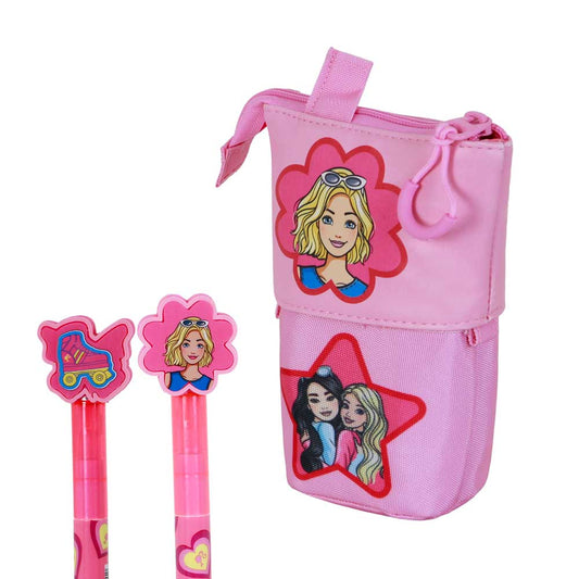 Barbie Flower-Cute Pencil Case + 2 Erasable Gel Pens, Pink