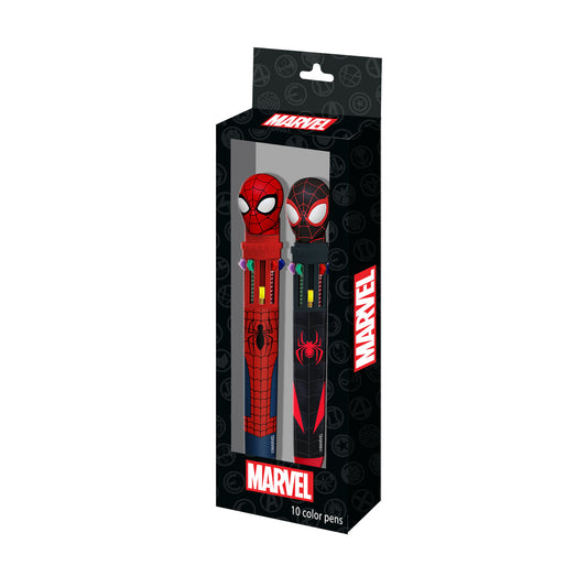 Marvel Spiderman Peter-Pack de 2 Bolígrafos 10 Colores, Rojo