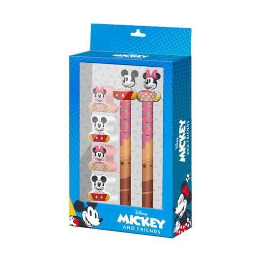 Disney Mickey et Minnie Mix-Pack de Stylo Gel + Crayon Éternel + 4 Gommes, Multicolore