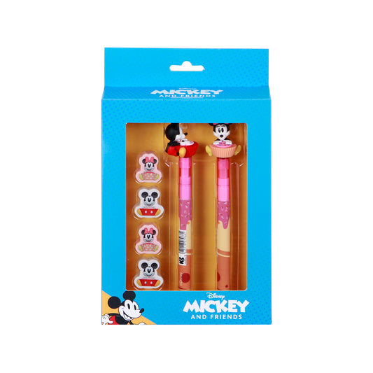 Disney Mickey and Minnie Mix-Pack of Erasable Gel Pen + Eternal Pencil + 4 Erasers, Multicolour