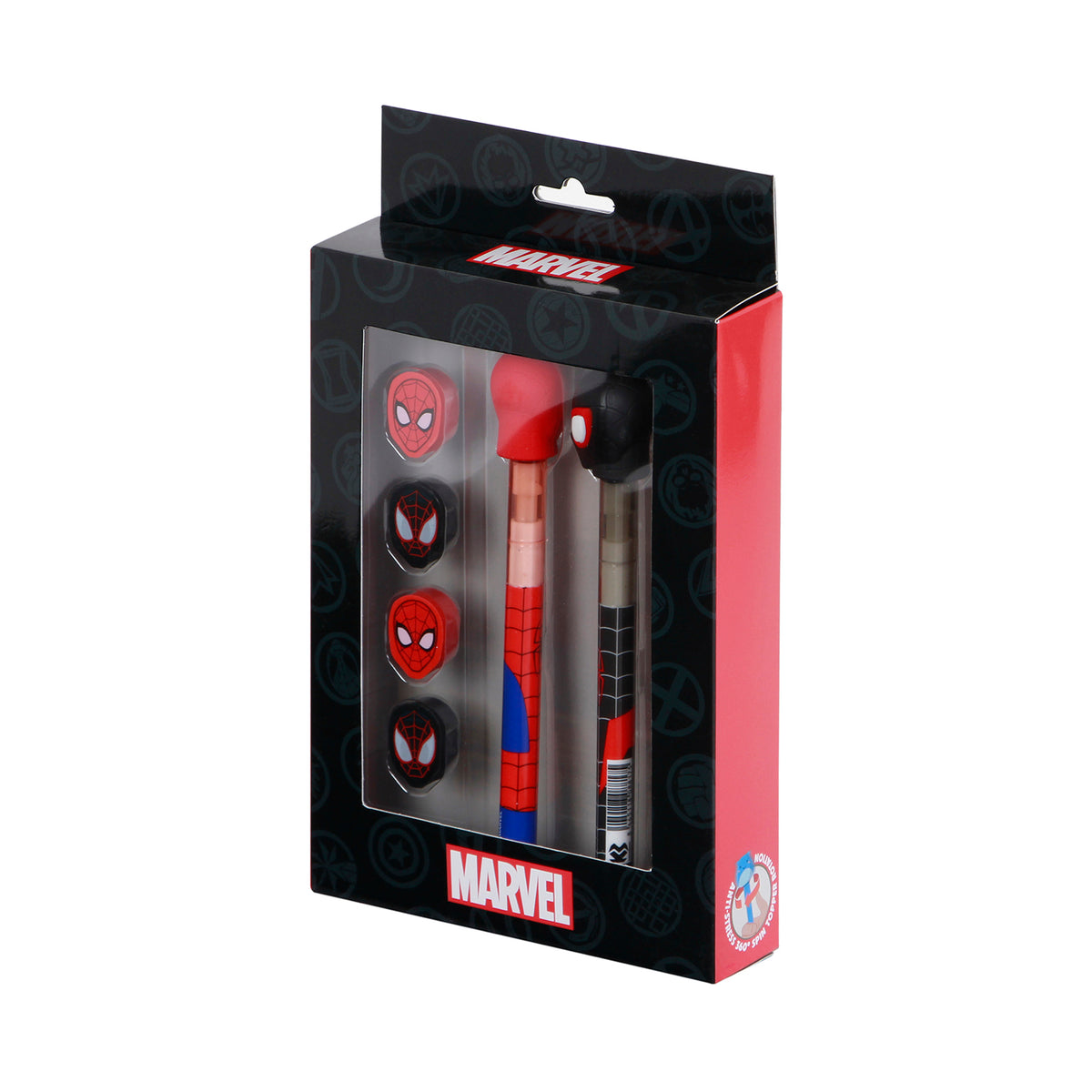 Marvel Spiderman Peter-Pack of Erasable Gel Pen + Eternal Pencil + 4 Erasers, Red
