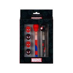 Marvel Spiderman Peter-Pack of Erasable Gel Pen + Eternal Pencil + 4 Erasers, Red