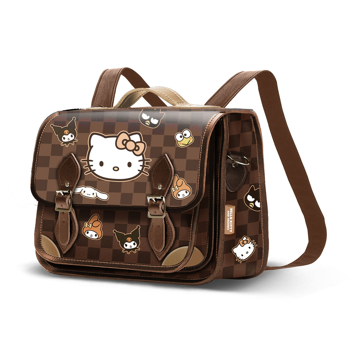 Hello Kitty Squares-Satchel Shoulder Bag-Backpack, Brown – Karactermania Hello Kitty Squares-Satchel Shoulder Bag-Backpack, Brown – Karactermania