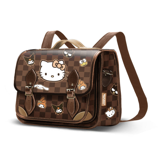 Hello Kitty Squares-Borsa a Tracolla-Zaino Satchel, Marrone