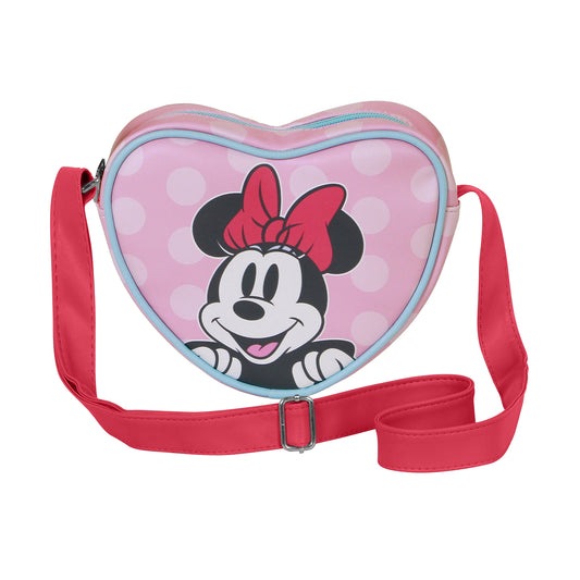 Disney Minnie Mouse Ribbon-Bolso Bandolera Corazón Casual, Rosa