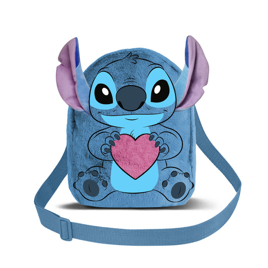 Disney Lilo y Stitch Heart-Bolso Bandolera Cuadrado Plush, Azul