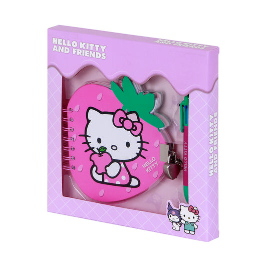 Hello Kitty Pack Diário Morango + Caneta de 6 Cores, Rosa