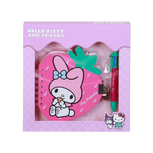 Hello Kitty My Melody Erdbeer-Set Tagebuch Fresa + 6-Farben-Kugelschreiber, Rosa