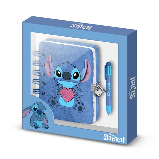 Disney Lilo y Stitch Heart-Pack de Diario Plush + Bolígrafo de 6 Colores, Azul