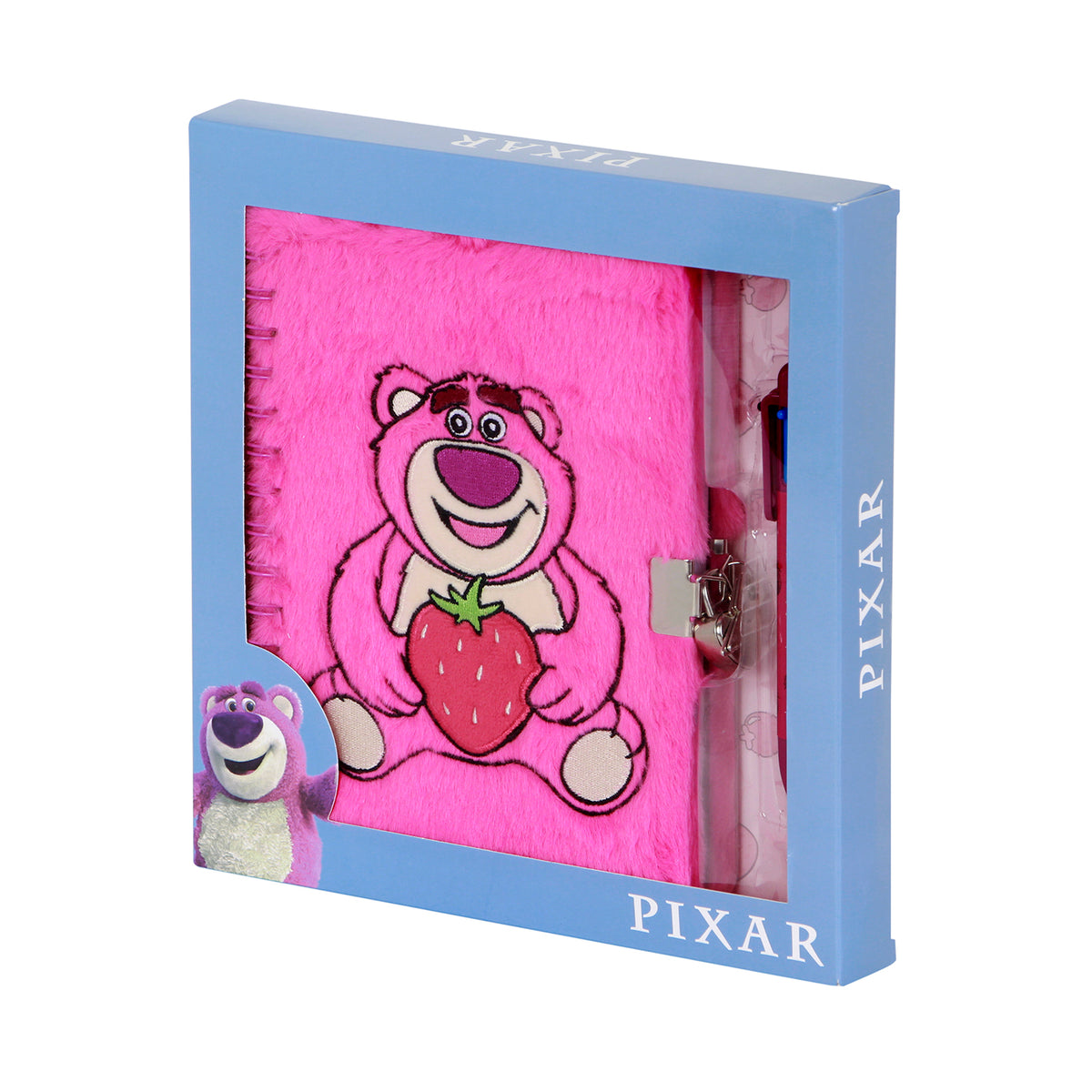Disney Lotso Liebenswert Erdbeer-Set Tagebuch Plüsch + 6-Farben-Kugelschreiber, Rosa