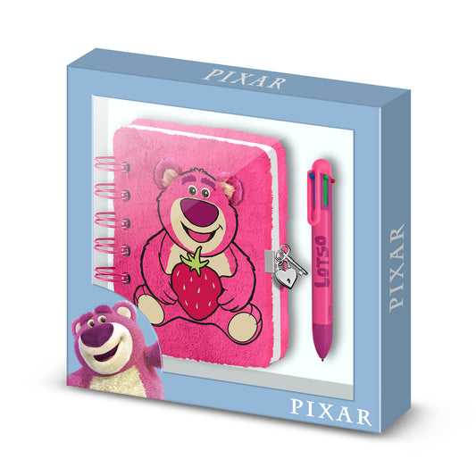 Disney Ours Lotso Strawberry-Pack de Journal Plush + Stylo 6 Couleurs, Rose