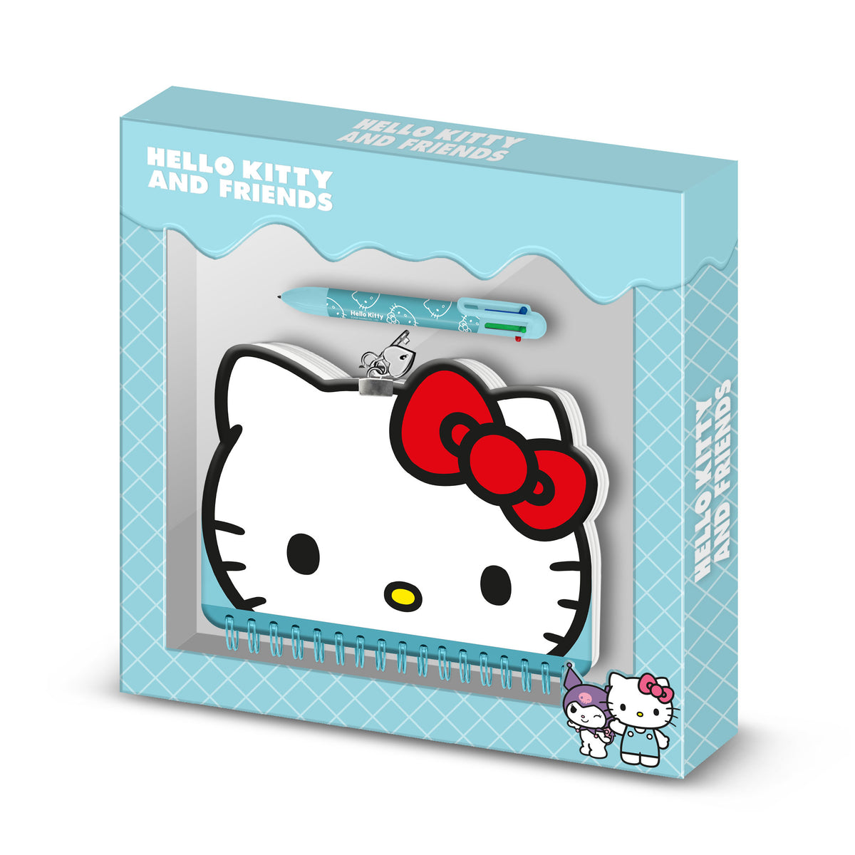 Hello Kitty Face-Confezione con Diario Kawaii + Penna 6 Colori, Blu