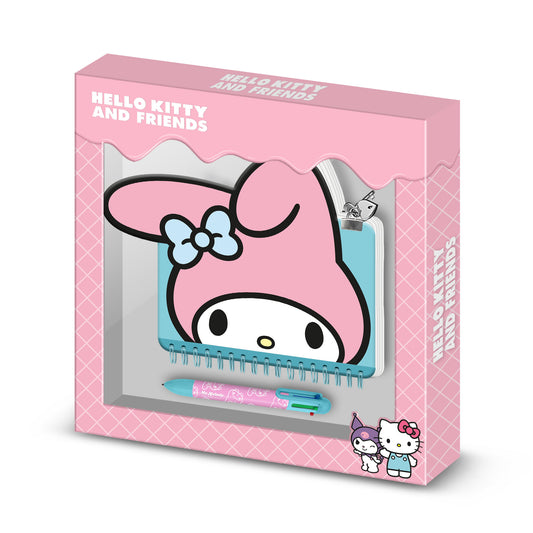 Hello Kitty My Melody Face-Pack of Kawaii Diary + 6-Coloured Pen, Pink