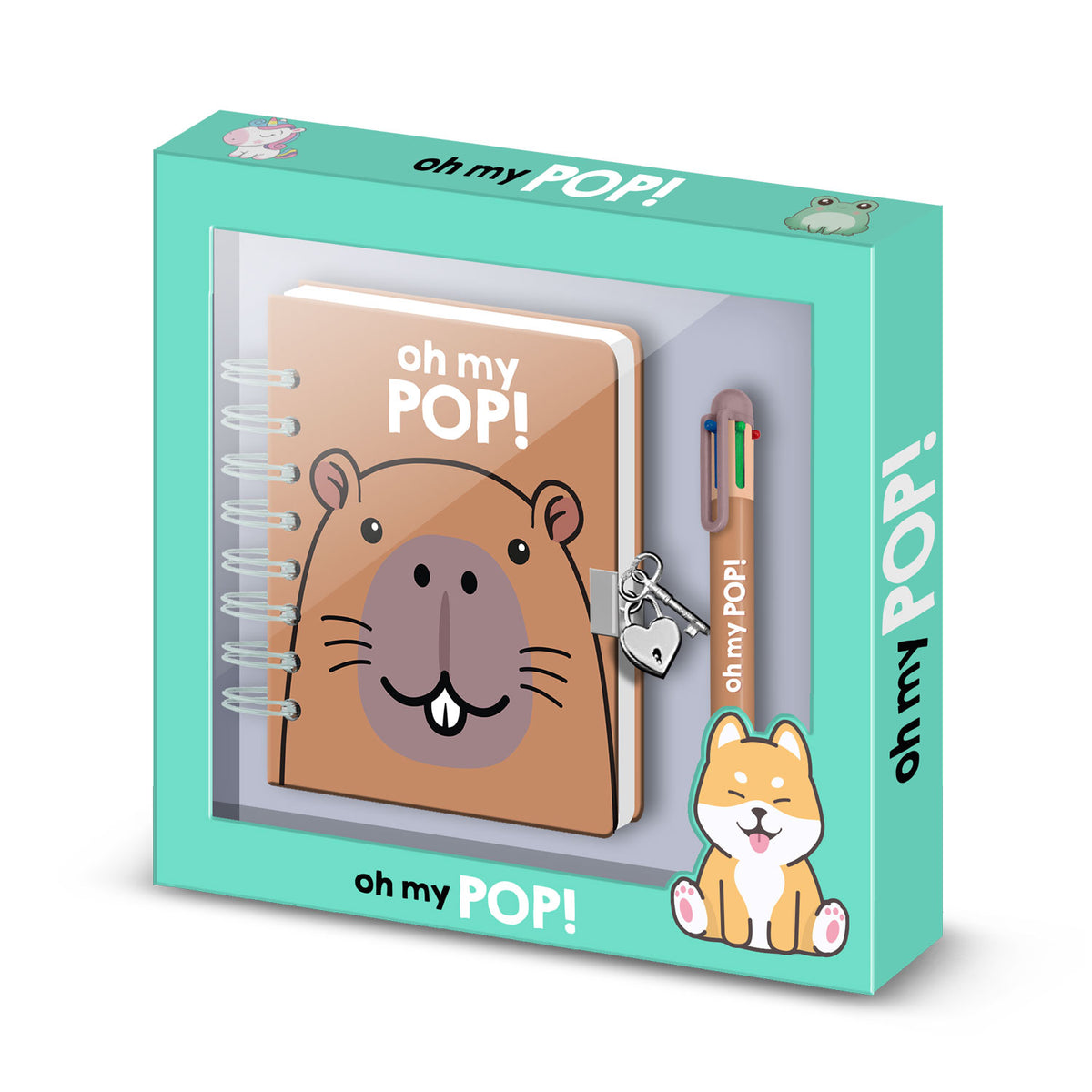 Oh My Pop Capybara-Confezione con Diario A5 + Penna 6 Colori, Multicolore