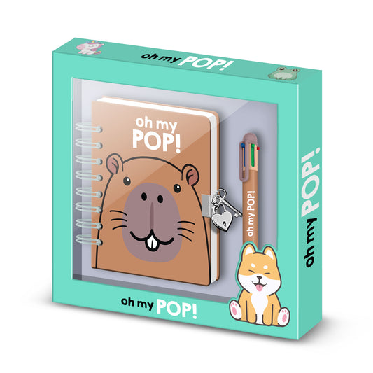 Oh My Pop! Capybara-Pack de Diario A5 + Bolígrafo de 6 Colores, Multicolor