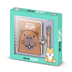 Oh My Pop Capybara-Confezione con Diario A5 + Penna 6 Colori, Multicolore