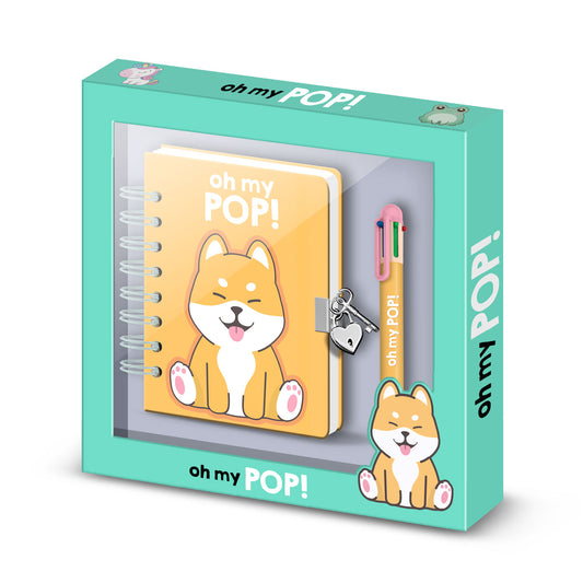 Oh My Pop Shiba-Confezione con Diario A5 + Penna 6 Colori, Multicolore