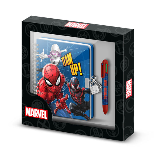 Marvel Spiderman Best Team-Confezione con Diario A5 + Penna 6 Colori, Blu