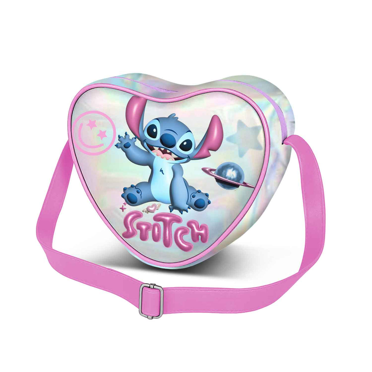 Disney Lilo y Stitch Cosmic-Bolso Bandolera Corazón Casual, Plateado