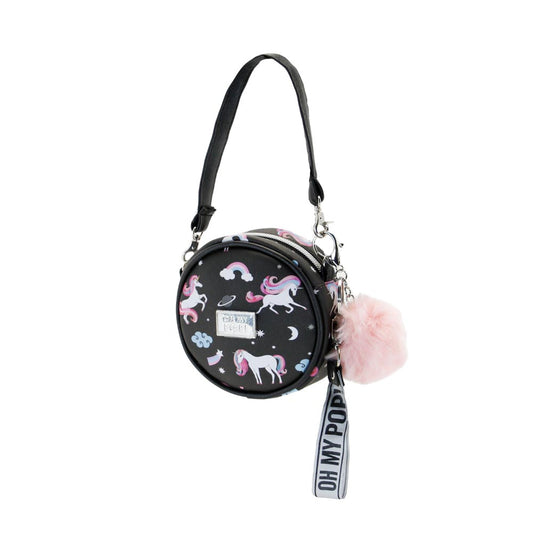 Oh My Pop Unicorn-Small Round Shoulder Bag, Black
