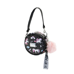 Oh My Pop Unicorn-Small Round Shoulder Bag, Black