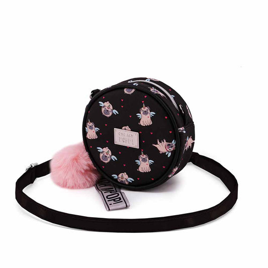Oh My Pop Pug-Small Round Shoulder Bag, Black