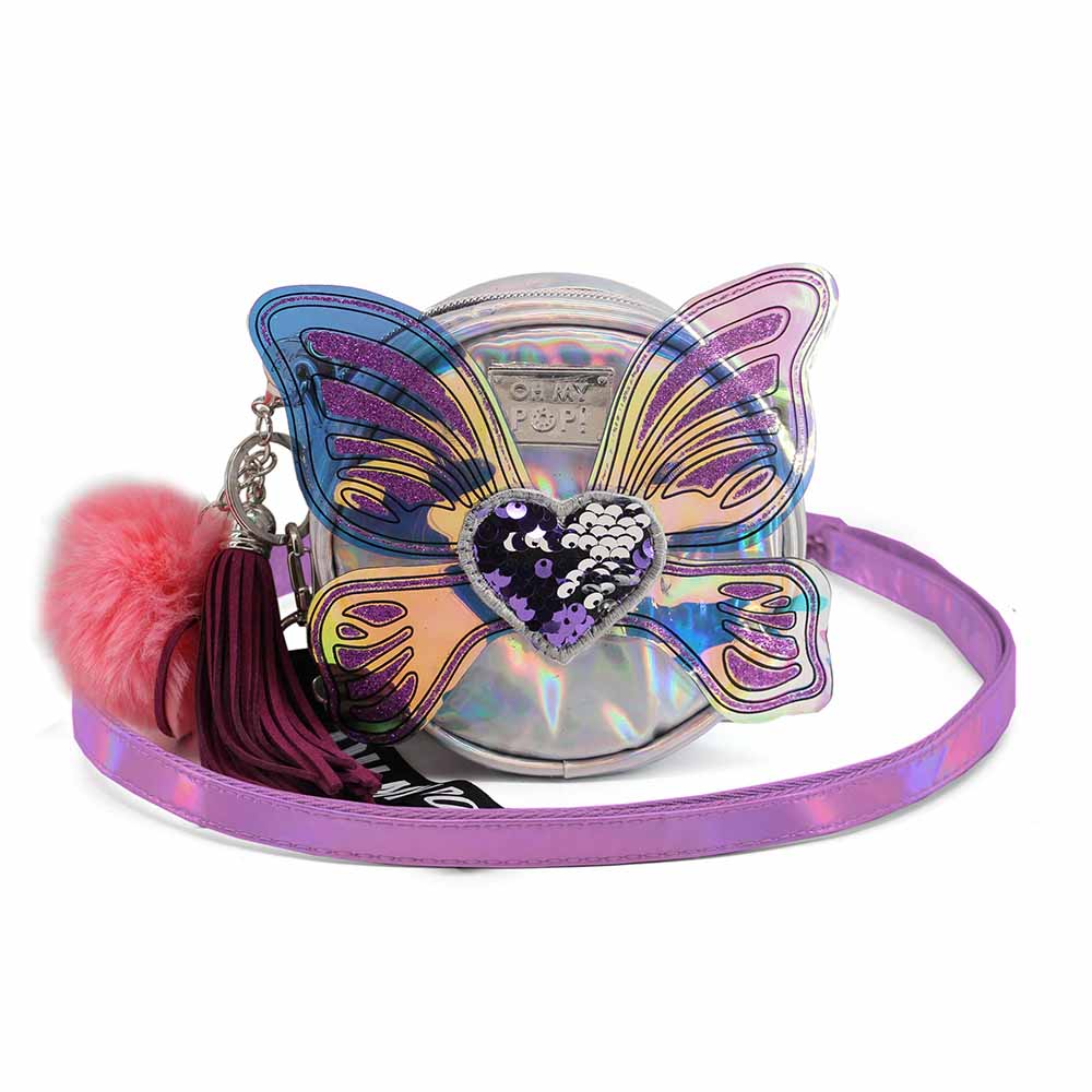 Oh My Pop Wings-Bolso Bandolera Redondo Pequeño, Plateado