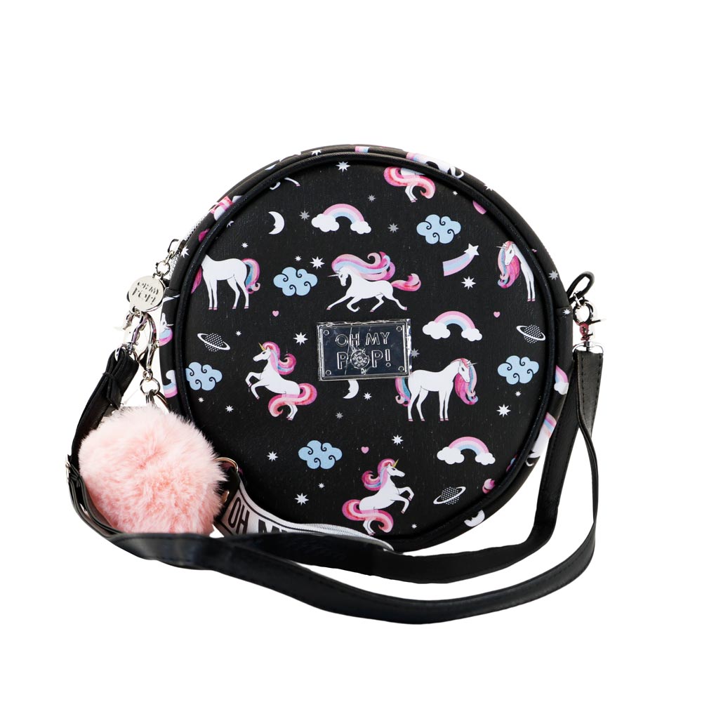 Oh My Pop Unicorn-Round Shoulder Bag, Black