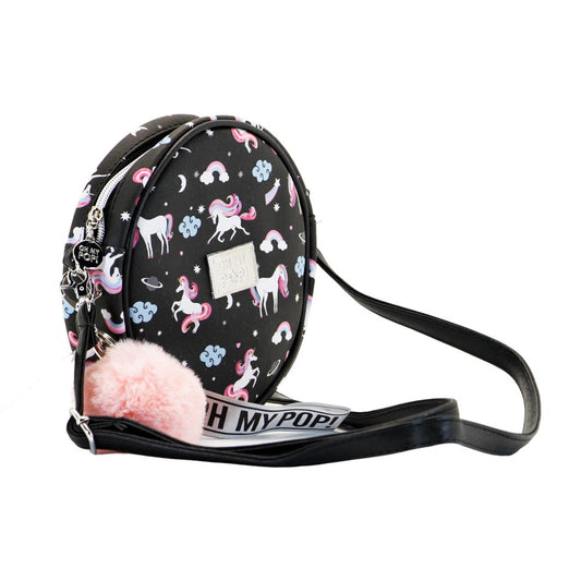 Oh My Pop Unicorn-Round Shoulder Bag, Black