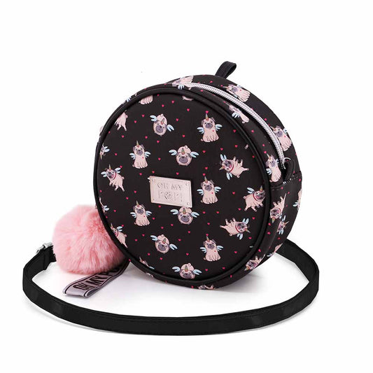 Oh My Pop Pug-Round Shoulder Bag, Black