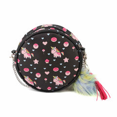 Oh My Pop Popnicorn-Bolso Bandolera Redondo, Negro