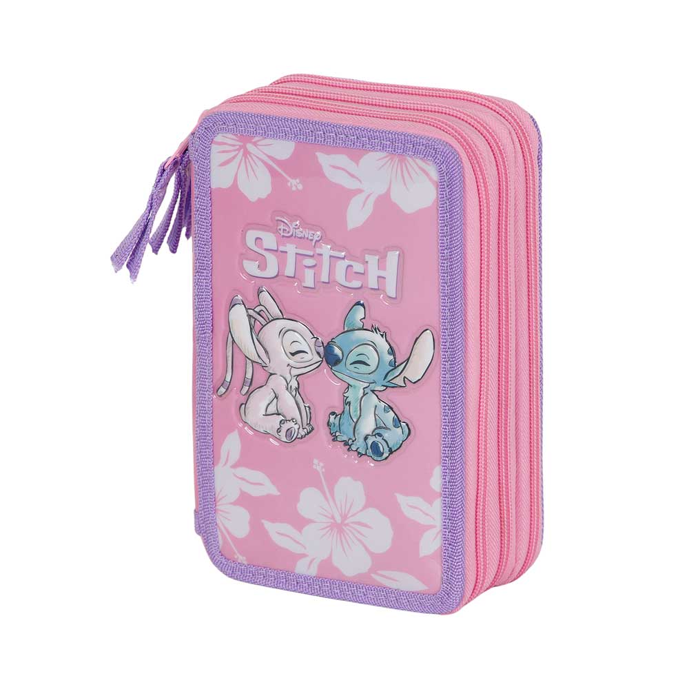 Astuccio con Matite Triplo Lilo e Stitch Pink